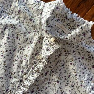 Ann Mashburn Women’s Frill Collared Blouse Small S Lilac Floral Ruffled Shirt